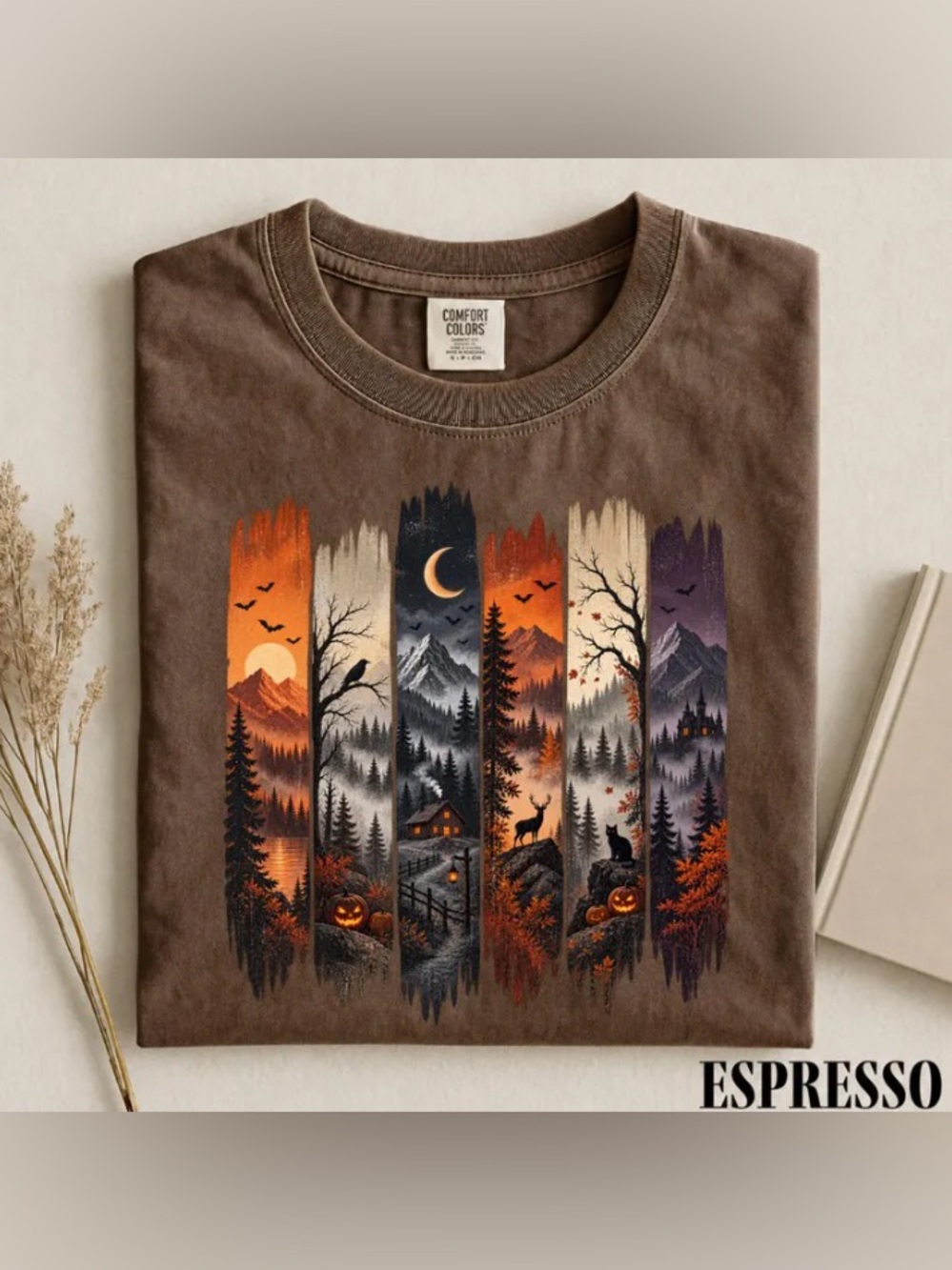 Spooky Season Mountain Forest Halloween Comfort Color T-Shirt, Fall Landscape